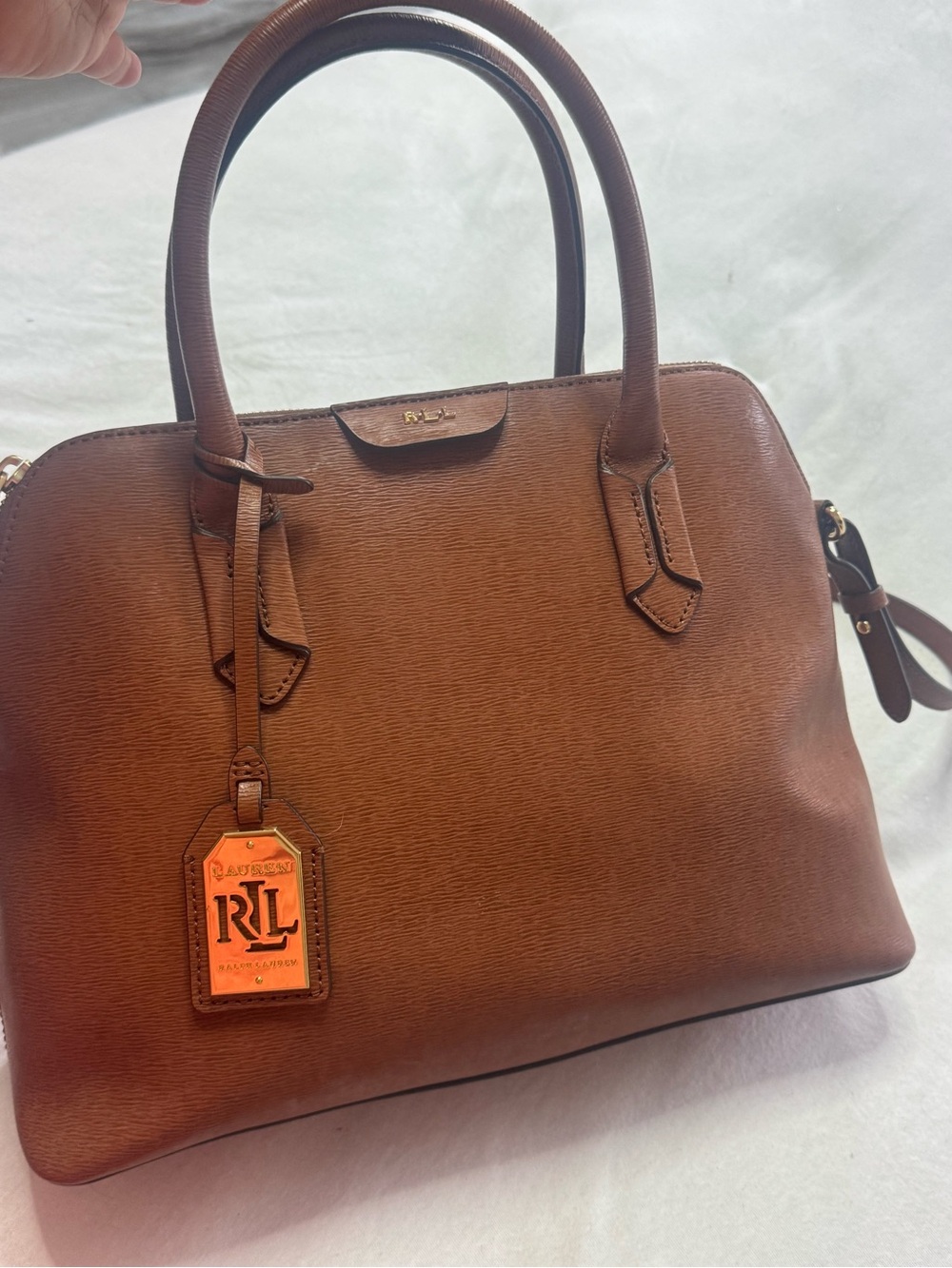 Ralph Lauren Cognac Leather Satchel with RL Tag